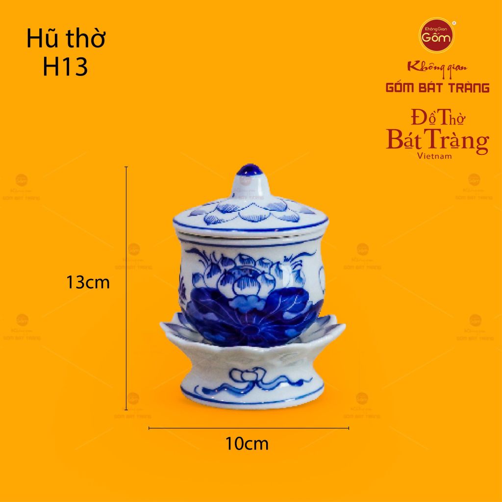 Hũ Thờ Men Lam Họa Tiết Hoa Sen
