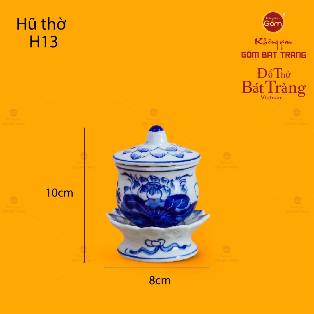 Hũ Thờ Men Lam Họa Tiết Hoa Sen