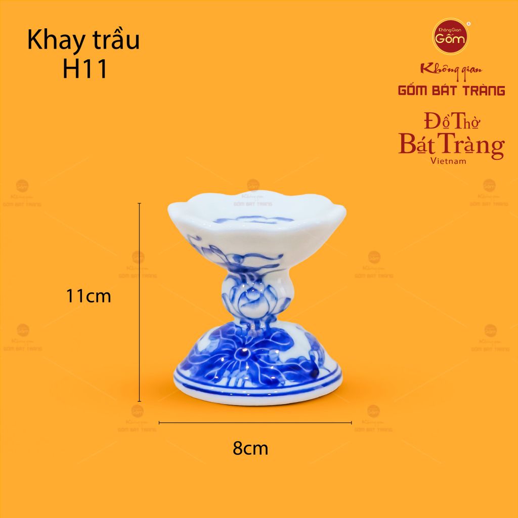 Khay Trầu Men Lam Họa Tiết Hoa Sen