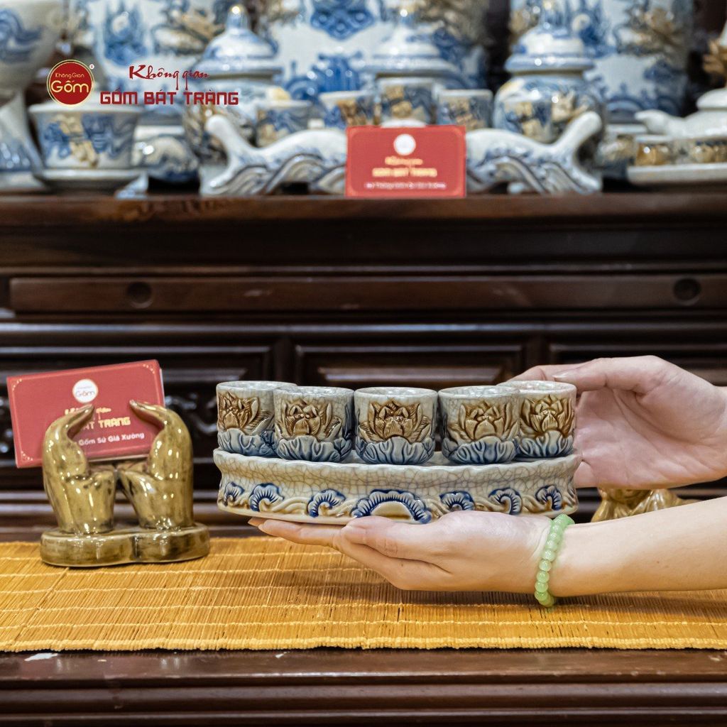 Bộ Kỷ 5 Chén Thờ Cong Men Rạn