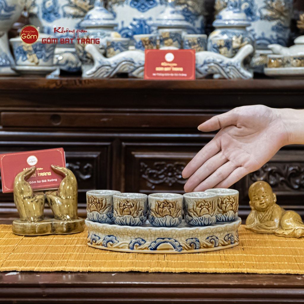 Bộ Kỷ 5 Chén Thờ Cong Men Rạn