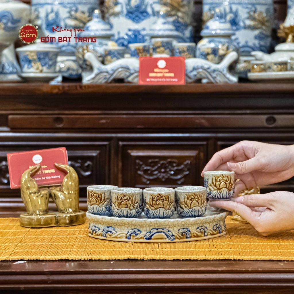 Bộ Kỷ 5 Chén Thờ Cong Men Rạn