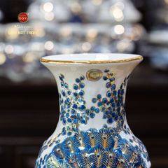 Lọ Hoa Thờ Men Lam Nổi Khổng Tước Vẽ Vàng