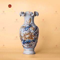 Lọ Hoa Miệng Lượn Hoa Sen Men Rạn Vẽ Vàng