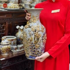 Lọ Hoa Thờ Công Đào Men Rạn Vẽ Vàng