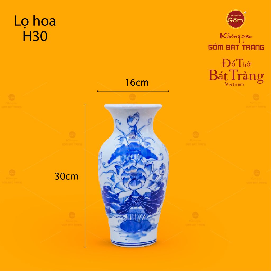Lọ Hoa Thờ Men Lam Họa Tiết Hoa Sen