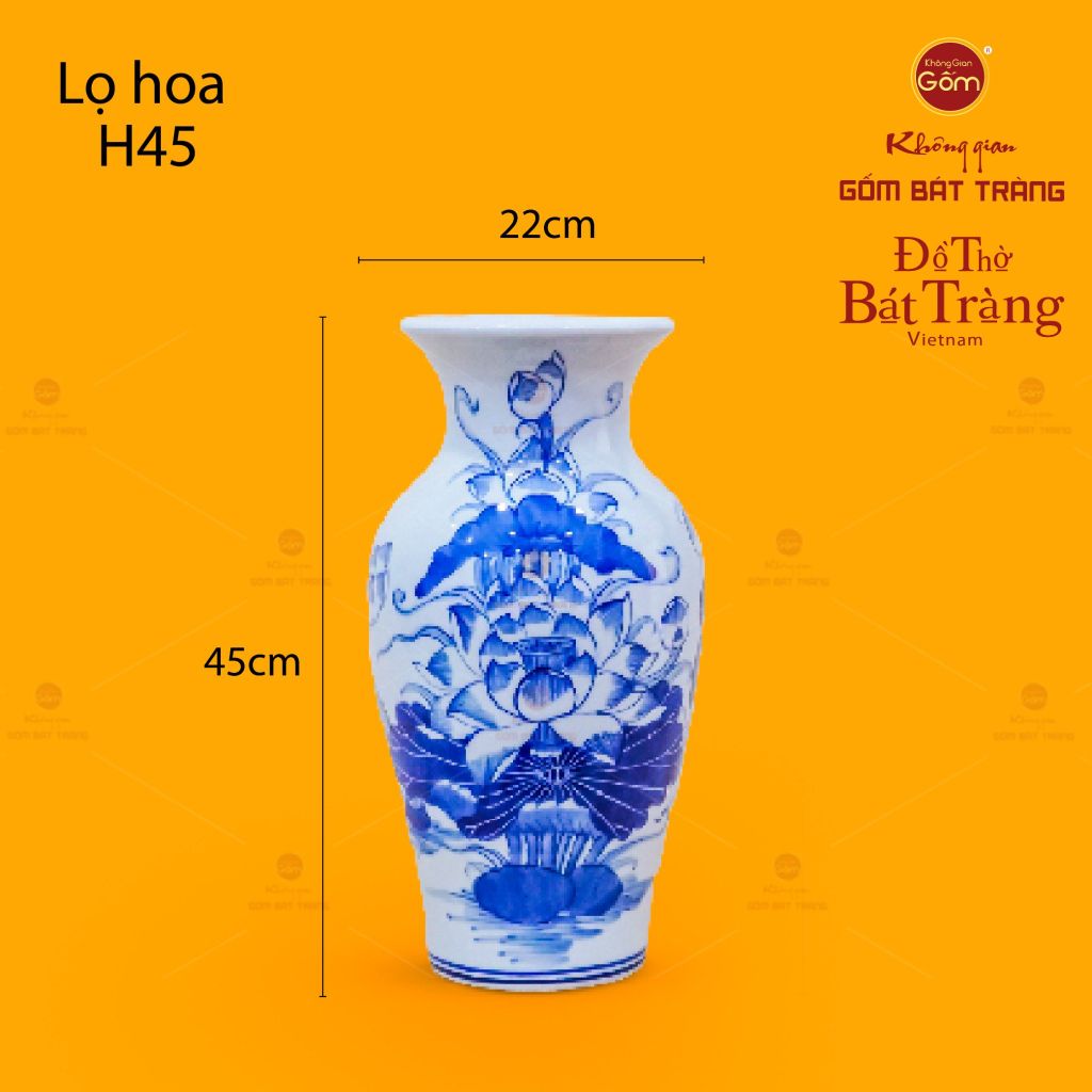 Lọ Hoa Thờ Men Lam Họa Tiết Hoa Sen