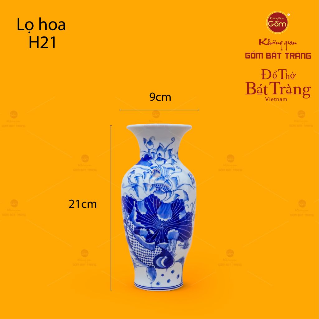 Lọ Hoa Thờ Men Lam Họa Tiết Sen Cá