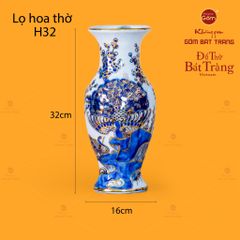 Lọ Hoa Thờ Men Lam Nổi Khổng Tước Vẽ Vàng