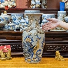 Lọ Hoa Thờ Men Rạn Họa Tiết Công Đào