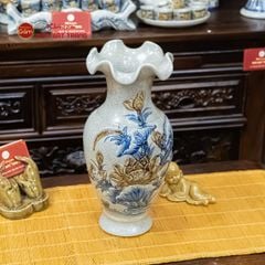 Lọ Hoa Miệng Lượn Men Rạn Họa Tiết Kim Liên