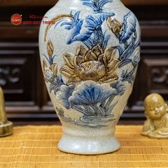 Lọ Hoa Miệng Lượn Men Rạn Họa Tiết Kim Liên