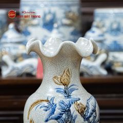 Lọ Hoa Miệng Lượn Men Rạn Họa Tiết Kim Liên