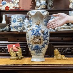 Lọ Hoa Miệng Lượn Men Rạn Họa Tiết Kim Liên