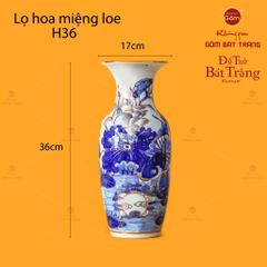Lọ Hoa Thờ Miệng Loe Men Lam Vẽ Vàng Họa Tiết Hoa Sen