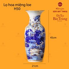 Lọ Hoa Thờ Miệng Loe Men Lam Vẽ Vàng Họa Tiết Hoa Sen