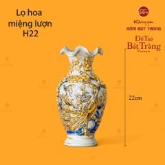 Lọ Hoa Thờ Miệng Lượn Men Hoàng Tộc Vẽ Vàng Họa Tiết Công Đào