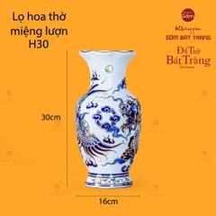 Lọ Hoa Thờ Miệng Lượn Men Lam Nổi Rồng Phượng Vẽ Vàng