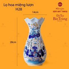 Lọ Hoa Thờ Miệng Lượn Men Lam Vẽ Vàng Họa Tiết Hoa Sen