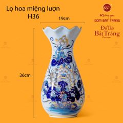 Lọ Hoa Thờ Miệng Lượn Men Lam Vẽ Vàng Họa Tiết Hoa Sen
