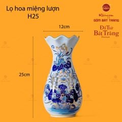 Lọ Hoa Thờ Miệng Lượn Men Lam Vẽ Vàng Họa Tiết Hoa Sen