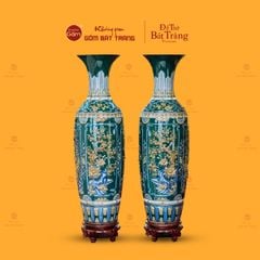 Lộc Bình Men Lục Tứ Cảnh Đắp Nổi Vẽ Vàng