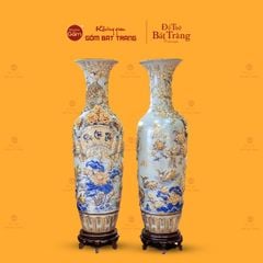 Lộc Bình Men Rạn Phúc Lộc Thọ Đắp Nổi Vẽ Vàng