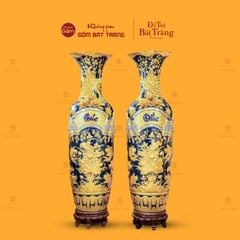 Lộc Bình Men Xanh Coban Phúc Đức Đắp Nổi Dát Vàng