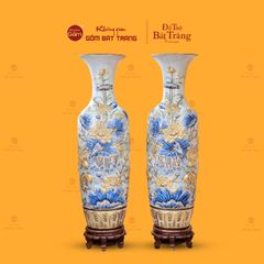Lộc Bình Men Rạn Niên Niên Hữu Dư Đắp Nổi Vẽ Vàng
