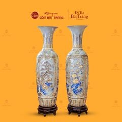 Lộc Bình Men Rạn Tứ Cảnh Đắp Nổi Vẽ Vàng