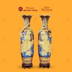 Lộc Bình Men Nâu Công Đào Đắp Nổi Dát Vàng