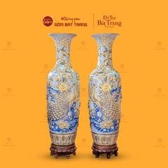 Lộc Bình Men Rạn Công Đào Đắp Nổi Vẽ Vàng