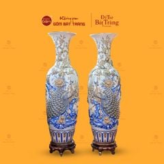 Lộc Bình Men Rạn Công Đào Họa Tiết Đắp Nổi