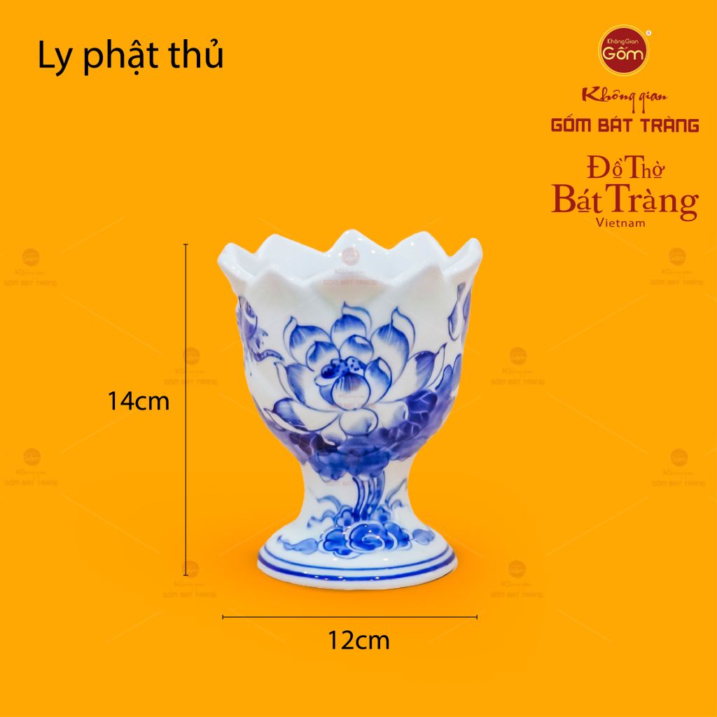 Ly Phật Thủ Thờ Men Lam Họa Tiết Hoa Sen