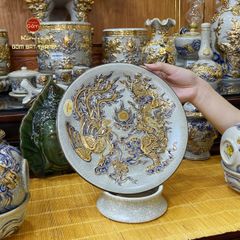 Mâm Bồng Long Phụng Trình Tường Men Rạn Vẽ Vàng