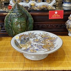 Mâm Bồng Long Phụng Trình Tường Men Rạn Vẽ Vàng