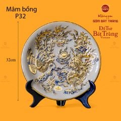 Mâm Bồng Men Hoàng Tộc Vẽ Vàng Họa Tiết Long Phụng Trình Tường