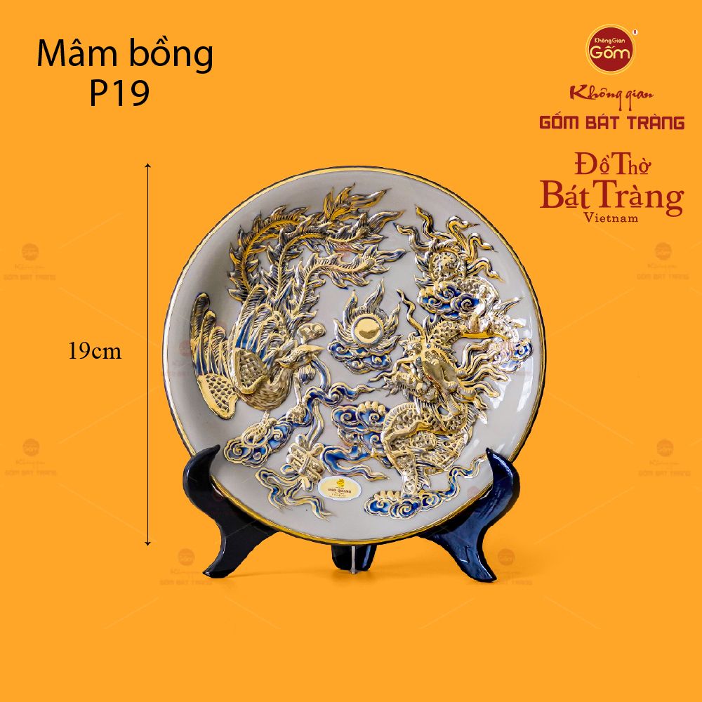 Mâm Bồng Men Hoàng Tộc Vẽ Vàng Họa Tiết Long Phụng Trình Tường