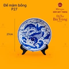 Mâm Bồng Men Lam Họa Tiết Lý Ngư Vọng Nguyệt