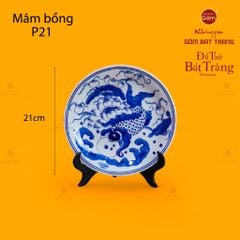 Mâm Bồng Men Lam Họa Tiết Lý Ngư Vọng Nguyệt