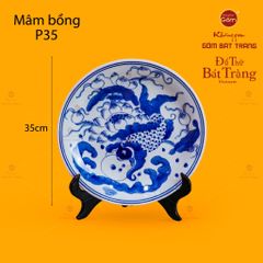 Mâm Bồng Men Lam Họa Tiết Lý Ngư Vọng Nguyệt