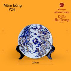 Mâm Bồng Men Lam Nổi Long Phụng Trình Tường Vẽ Vàng