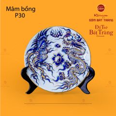 Mâm Bồng Men Lam Nổi Long Phụng Trình Tường Vẽ Vàng