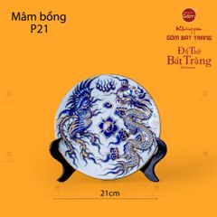 Mâm Bồng Men Lam Nổi Long Phụng Trình Tường Vẽ Vàng
