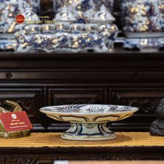 Mâm Bồng Men Lam Nổi Long Phụng Trình Tường Vẽ Vàng