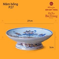 Mâm Bồng Men Lam Vẽ Vàng Họa Tiết Hoa Sen