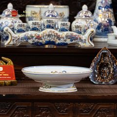 Mâm Bồng Men Lam Vẽ Vàng Họa Tiết Hoa Sen