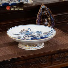 Mâm Bồng Men Lam Vẽ Vàng Họa Tiết Hoa Sen