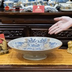 Mâm Bồng Men Rạn Họa Tiết Song Long