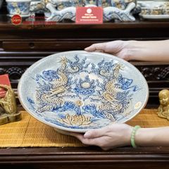 Mâm Bồng Men Rạn Họa Tiết Song Long